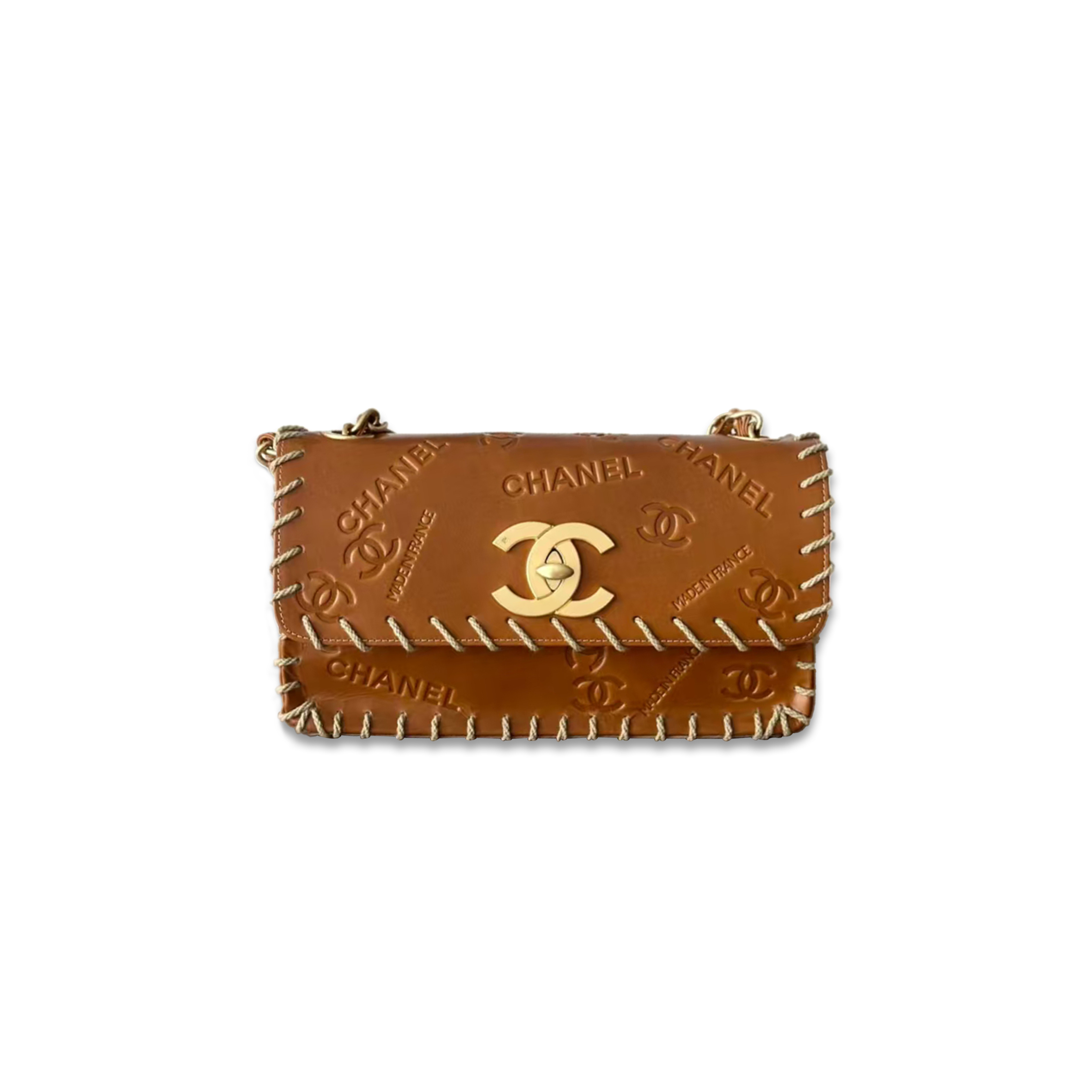CHANEL VINTAGE TAN LEATHER FLAP BAG AS3266 (25*14*6cm)